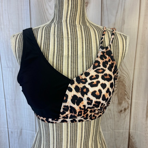 SHEIN Other - SHEIN Bathing Suit Top Leopard Adjustable Left Shoulder Straps Black Size Large